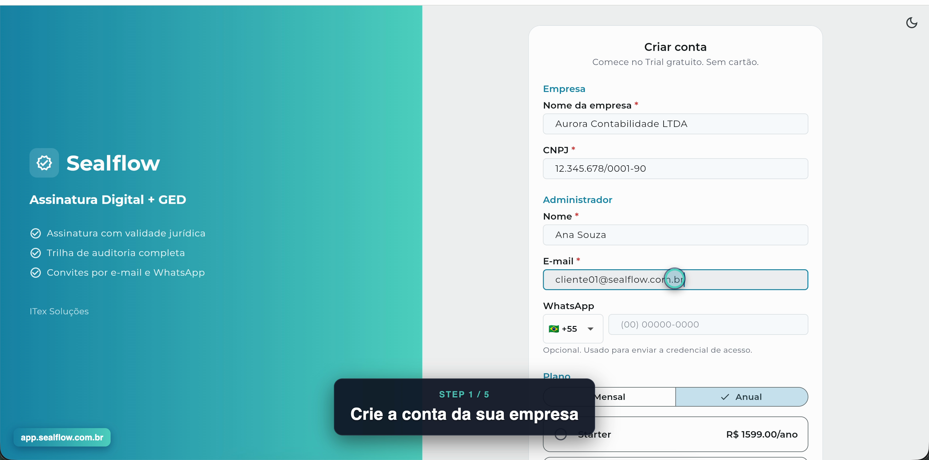 Formulário de criação de conta