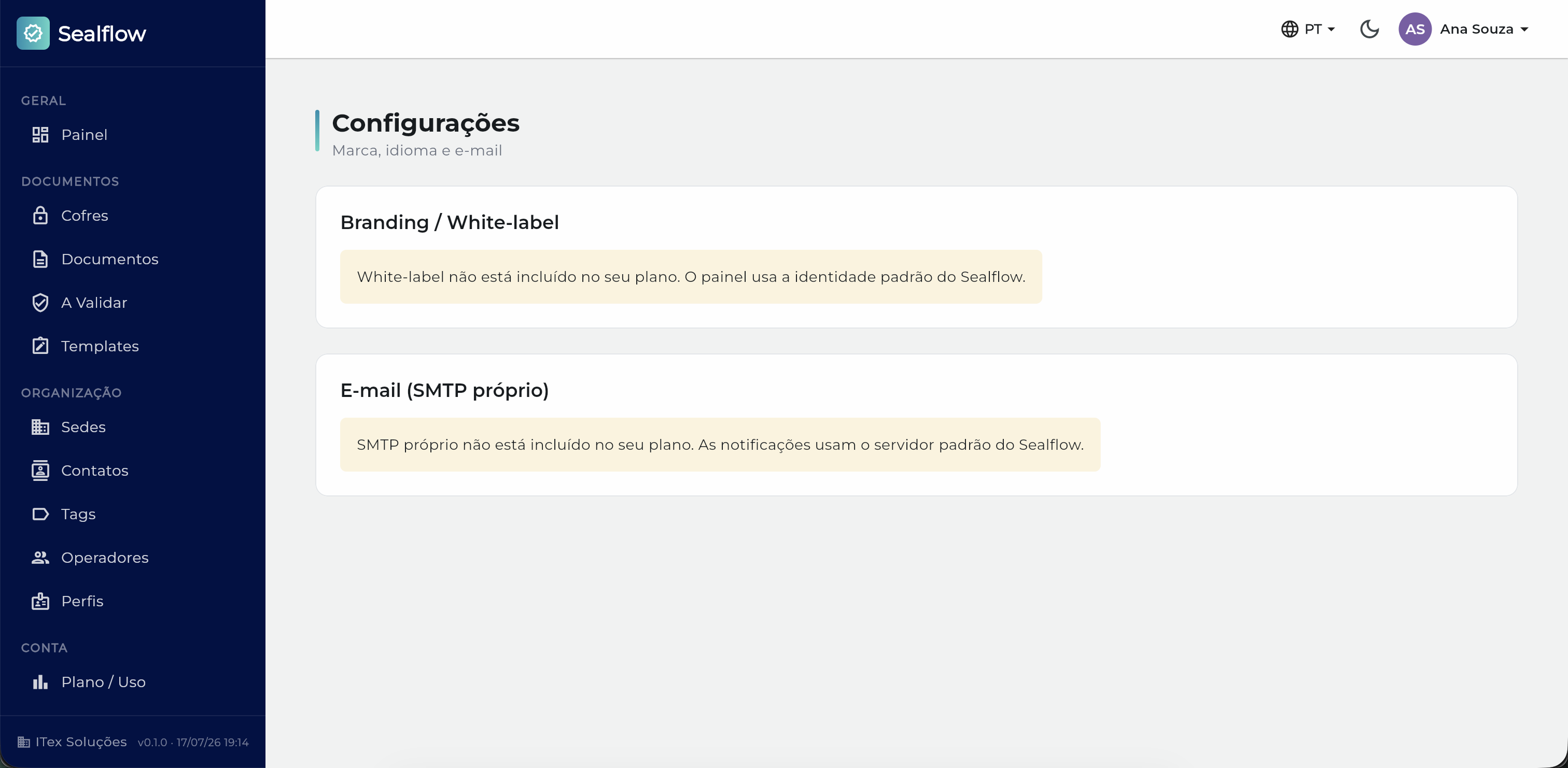 Tela de Configurações