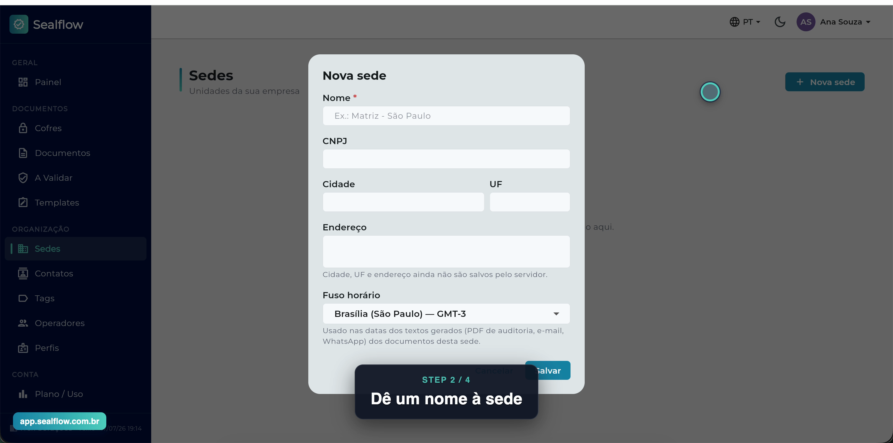 Formulário de nova sede