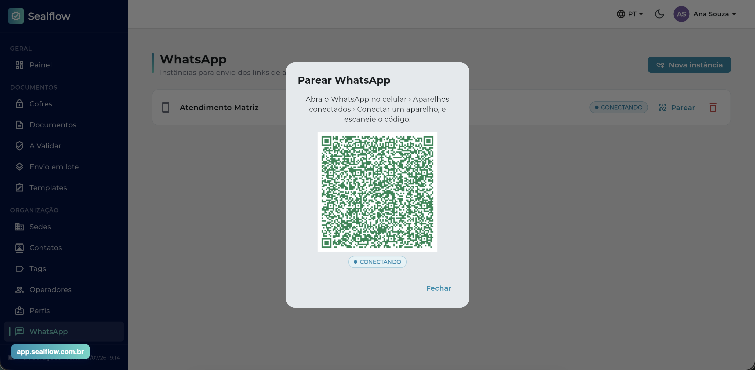 QR de pareamento do WhatsApp