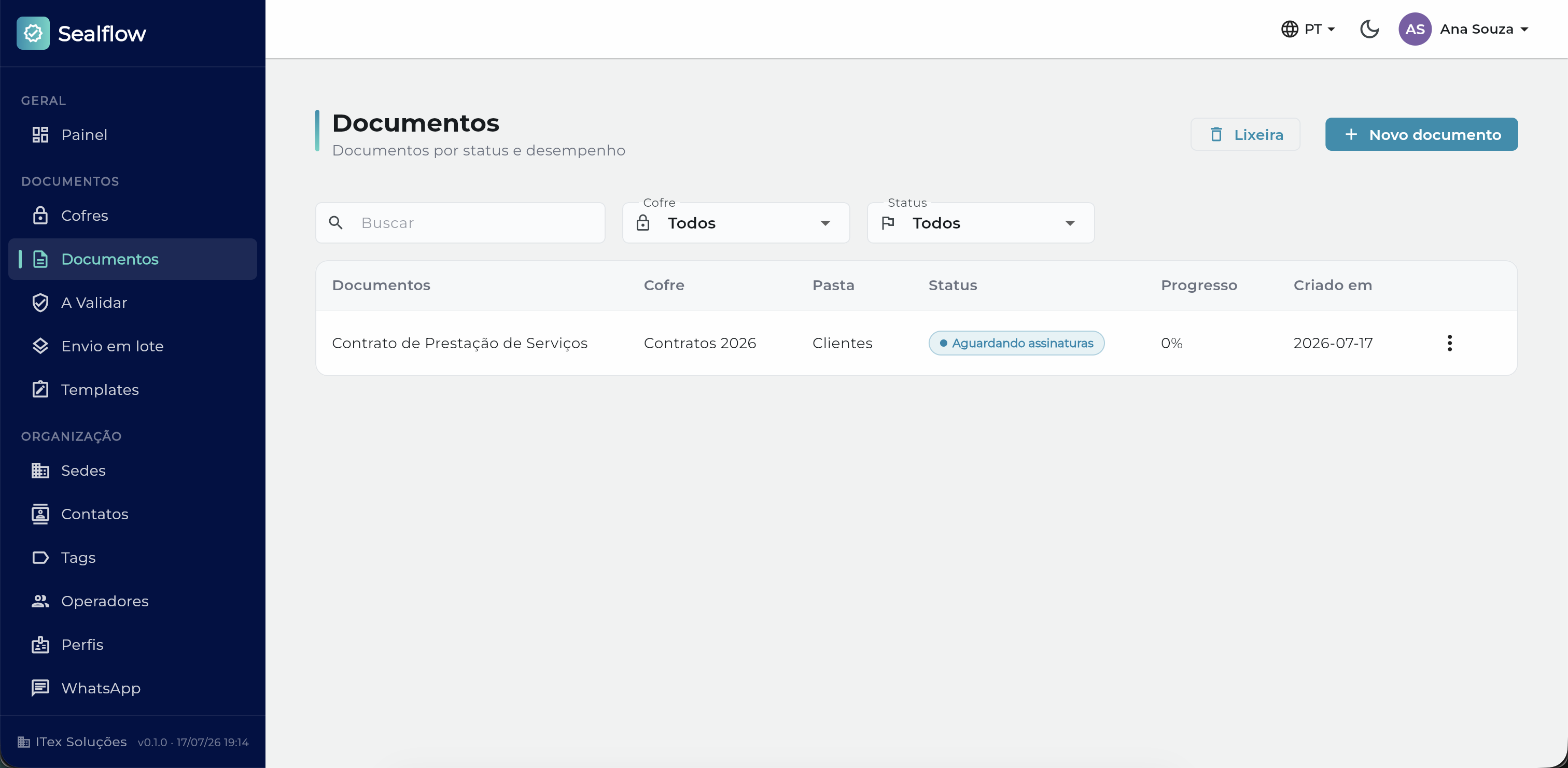 Lista de documentos por status