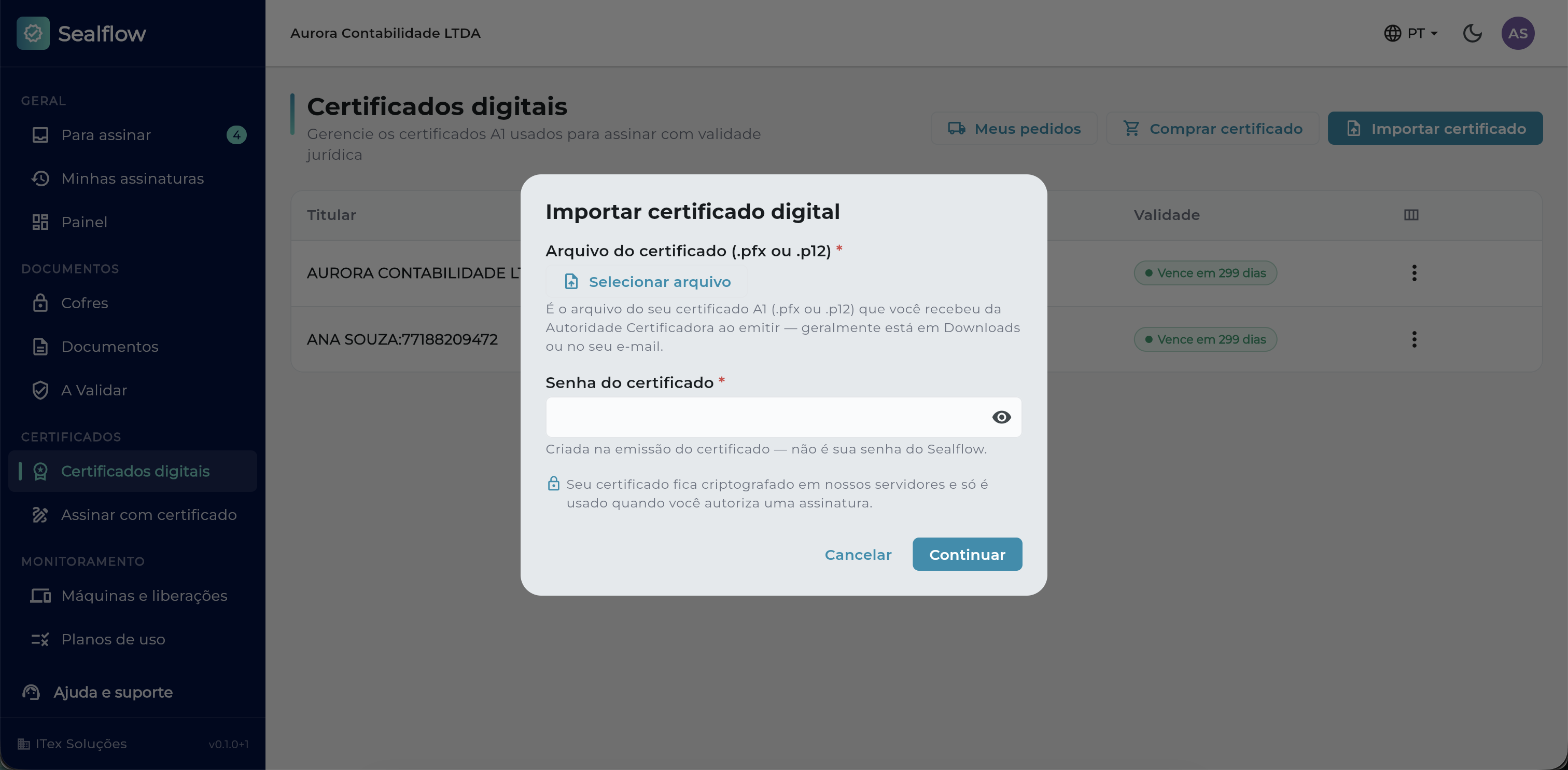 Importar certificado .pfx