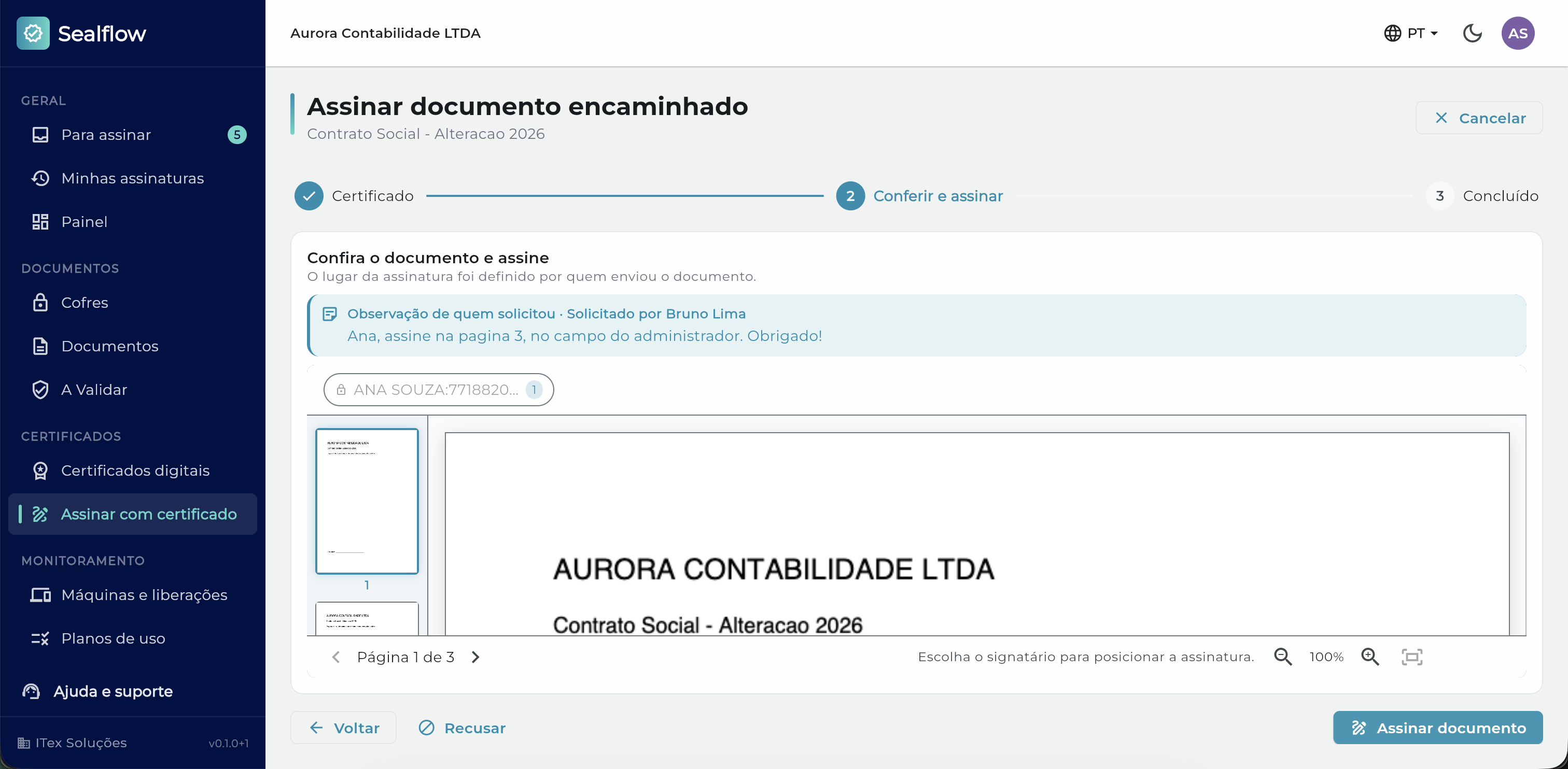 Marcar a posição do carimbo