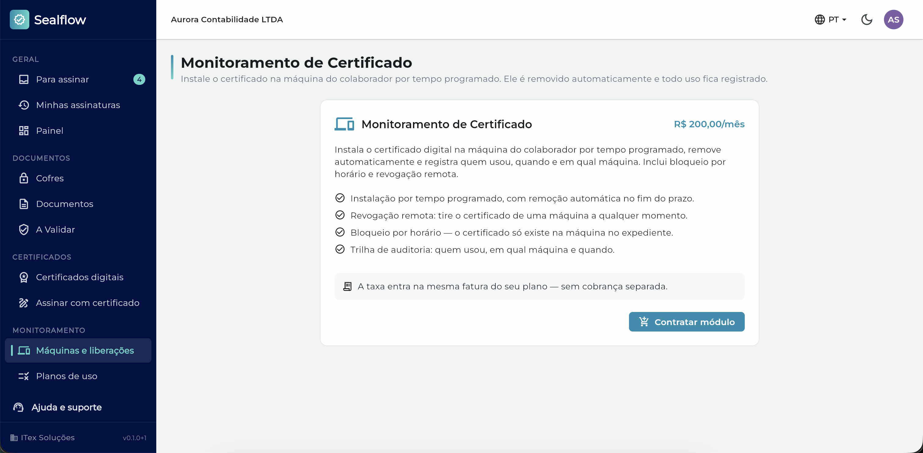 Card de oferta do add-on de monitoramento