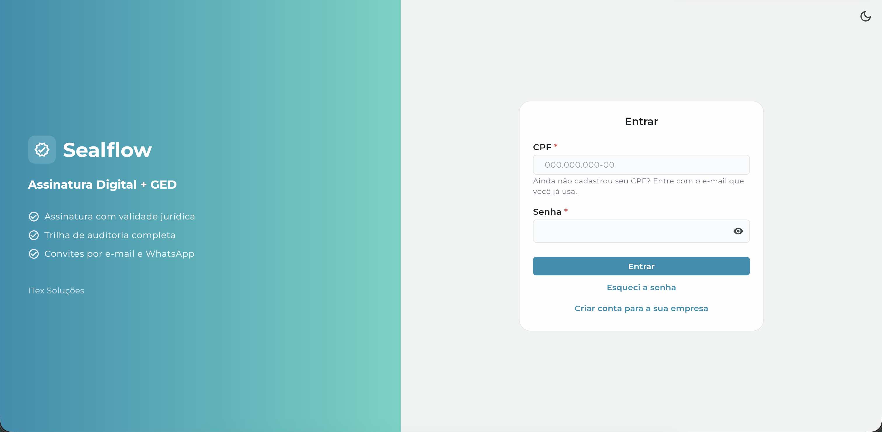 Tela de login do Sealflow