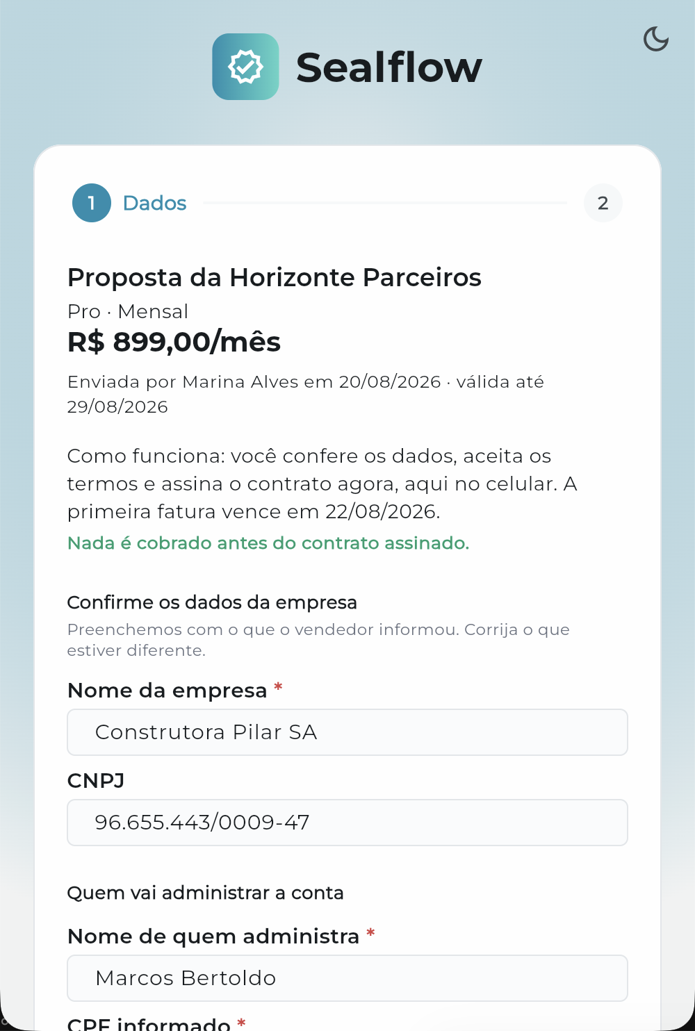 Proposta em largura de celular