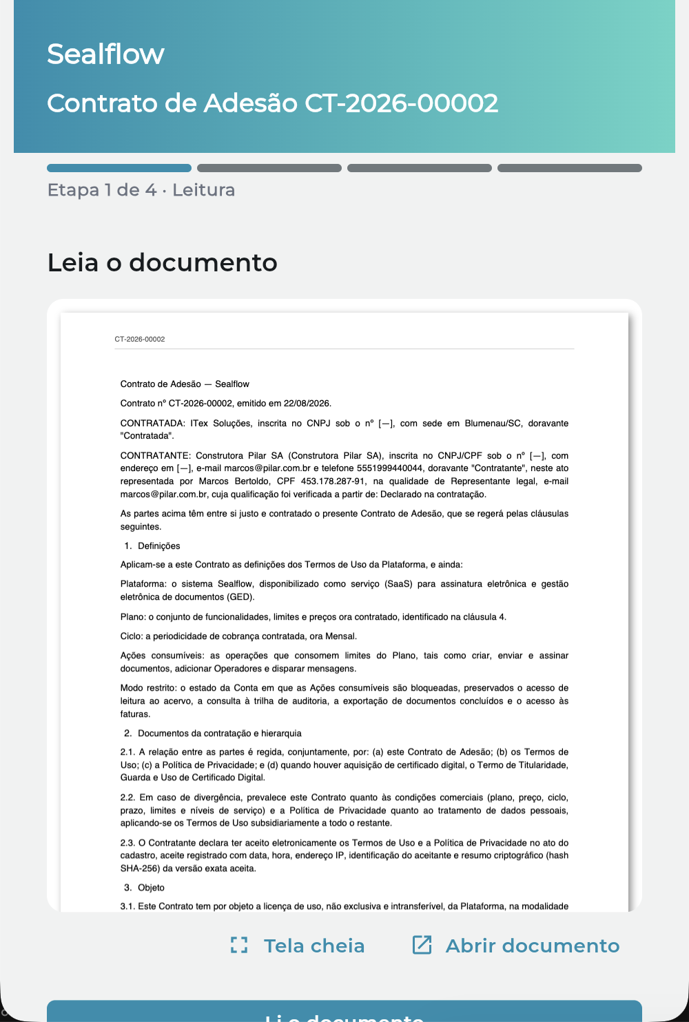 Leitura do Contrato de Adesão