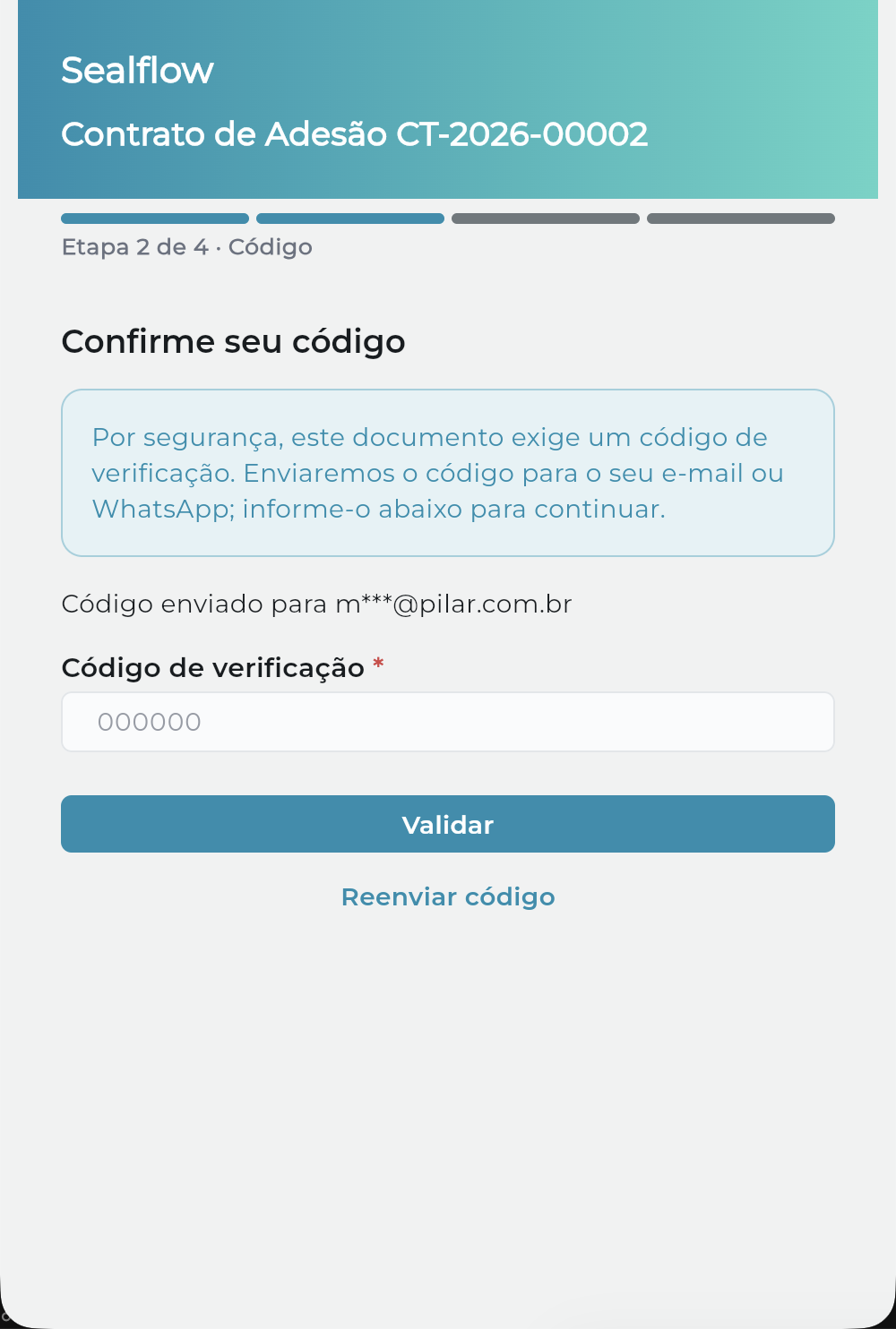 Etapa do código de verificação